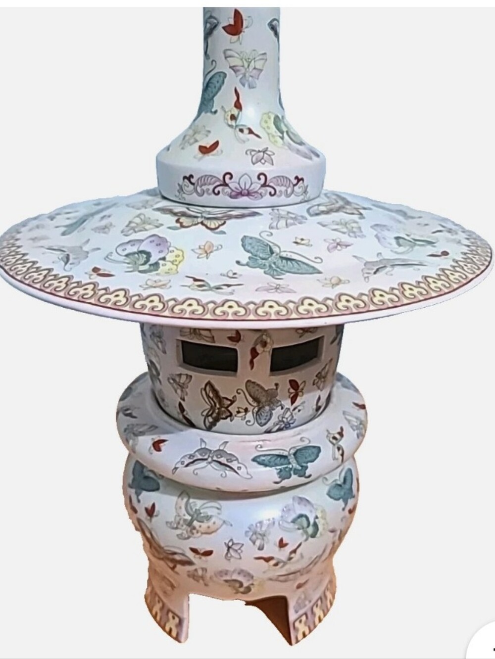 Oriental Butterfly Porcelain Tabletop Lantern - White and Pastel